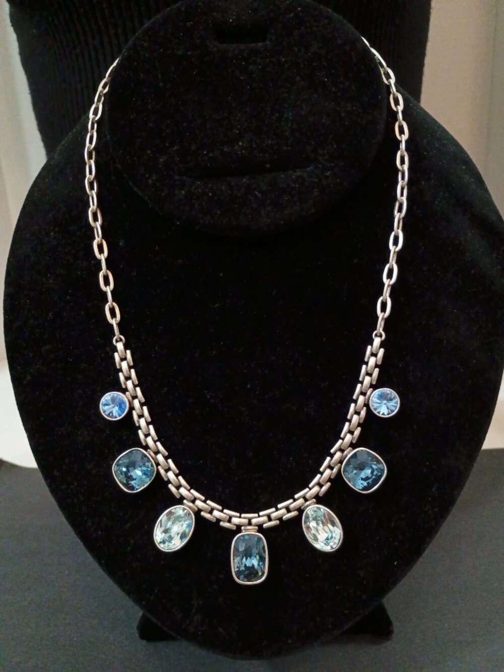 Touchstone Crystal Swarovski Basketweave Blue Ombre Necklace